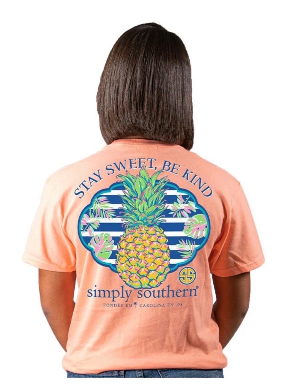 Simply Southern Peach Tee with Colorful Pineapple Back Graphic